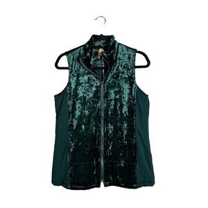 NWT XCVI‎ Forest Green Full Zip Velvet Velour Vest w/ Pockets Size Small